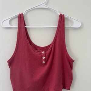 American Eagle Outfitters Women's Red Ribbed Crop Top